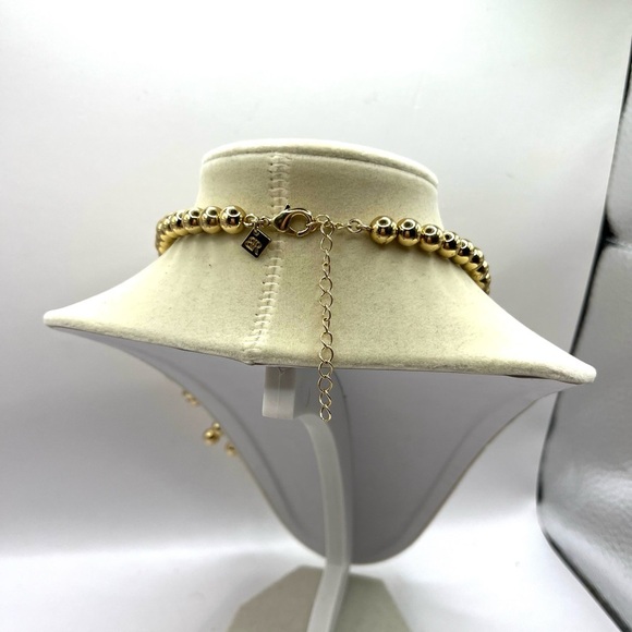 Banana Republic Gold Tone Geometric Bib Necklace Beaded Balls - Picture 4 of 10